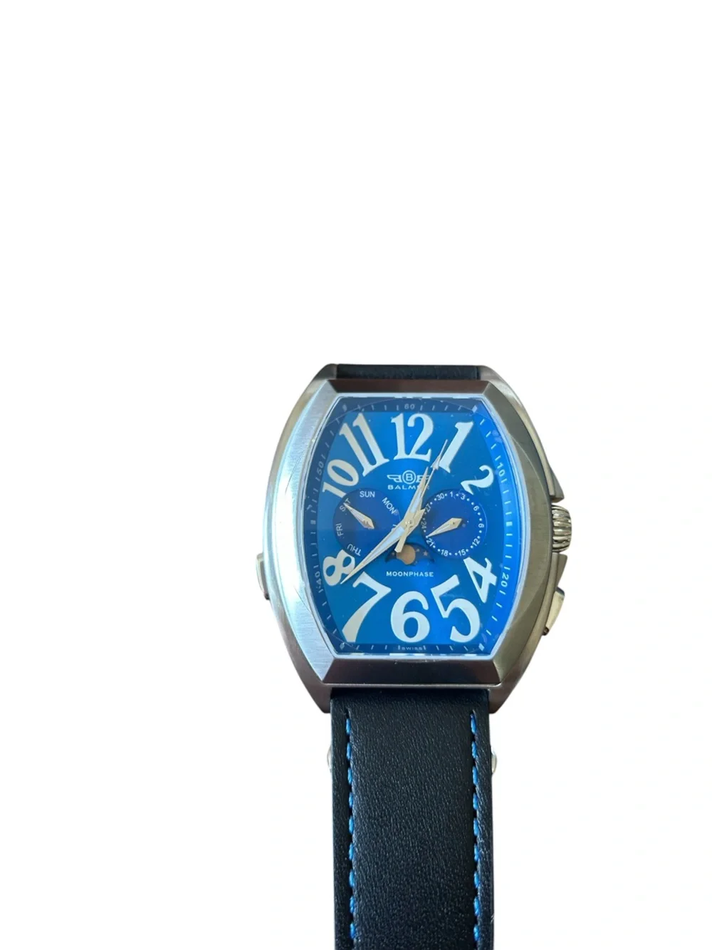 Balmer Blue Moonphase Watch NWT Stainless Steel Leather Strap Men’s Luxury Watch